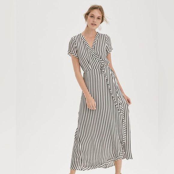 Bardot Dresses & Skirts - Bardot Aide Striped Midi Wrap Dress‎ Women’s Size Large